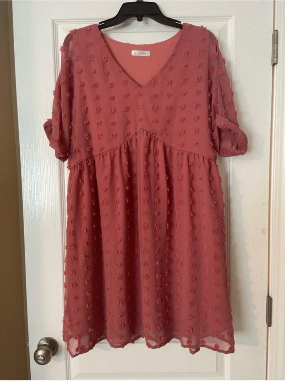 Rose-Pink Textured V‑Neck Mini Dress